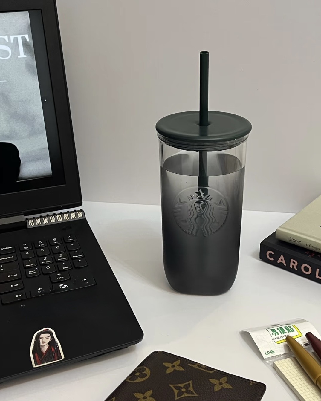 STARBUCKS 星巴克 墨水系列 霧面磨砂三角玻璃杯 水壺 吸管杯