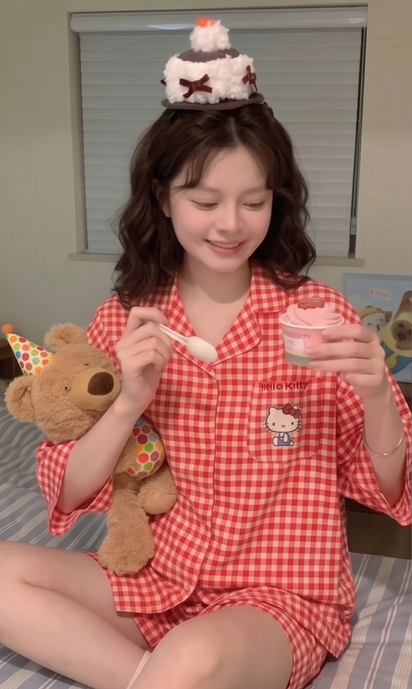 【Hello Kitty】水玉點點絲質蕾絲家居服套裝