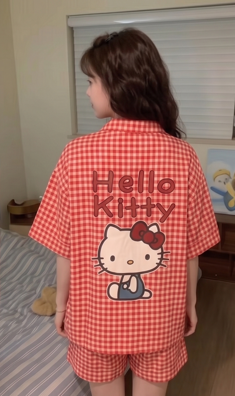 【Hello Kitty】水玉點點絲質蕾絲家居服套裝