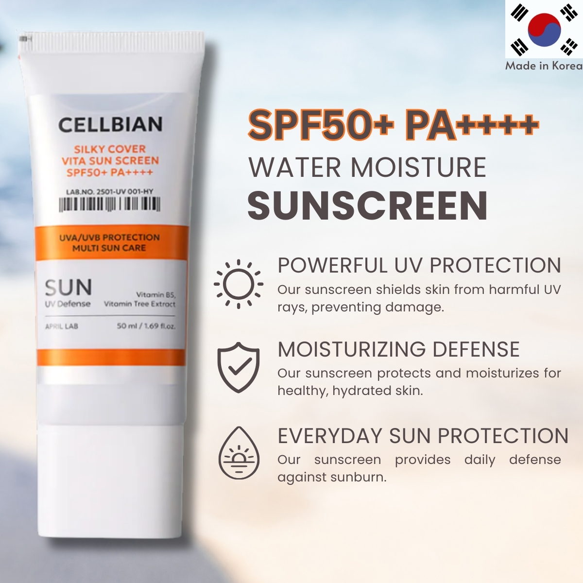 Cellbian 絲滑遮瑕低敏維他防曬霜 SPF50+/PA++++ 50ml