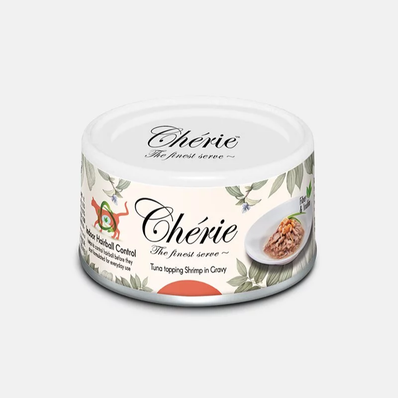 Cherie 法麗 - 高纖吐毛系列 - 吞拿魚佐鮮蝦 (橙) 80g (24罐優惠/$258, 72罐優惠/$698可混同價Cherie罐)