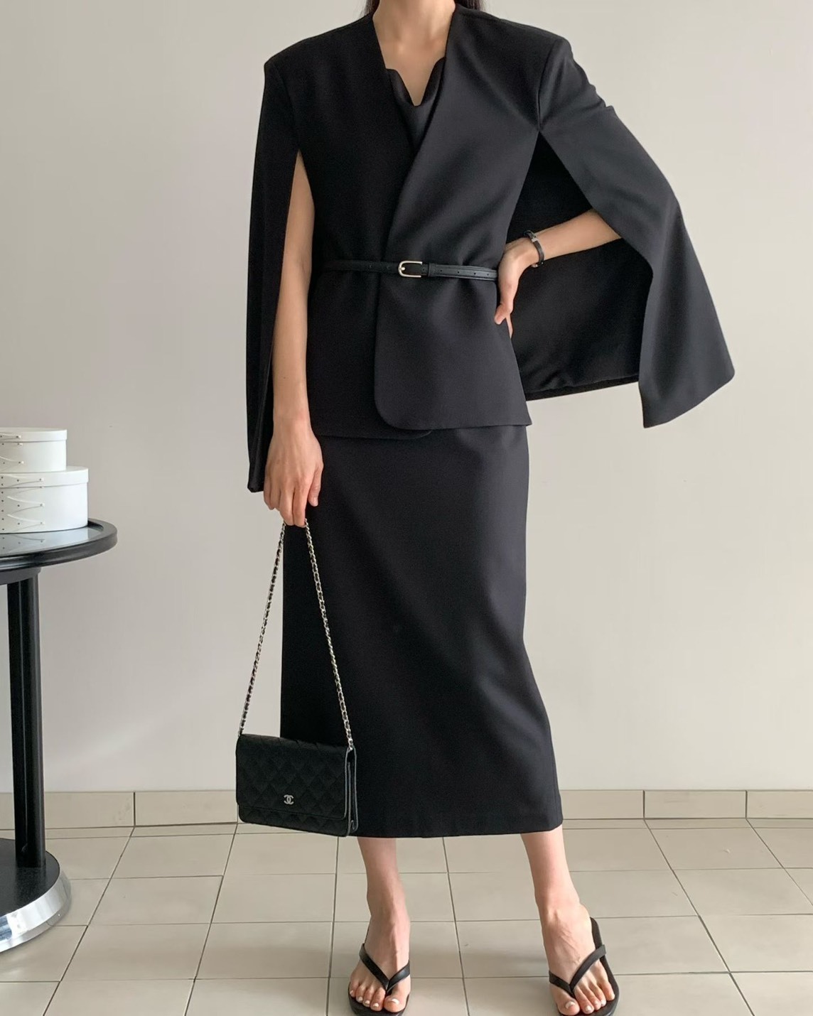 披肩西裝外套 (不含腰帶) 長裙