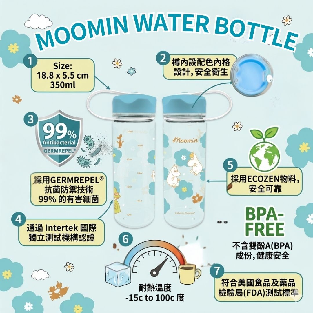 姆明一族- 便攜式運動水樽-抗菌 (350ml)