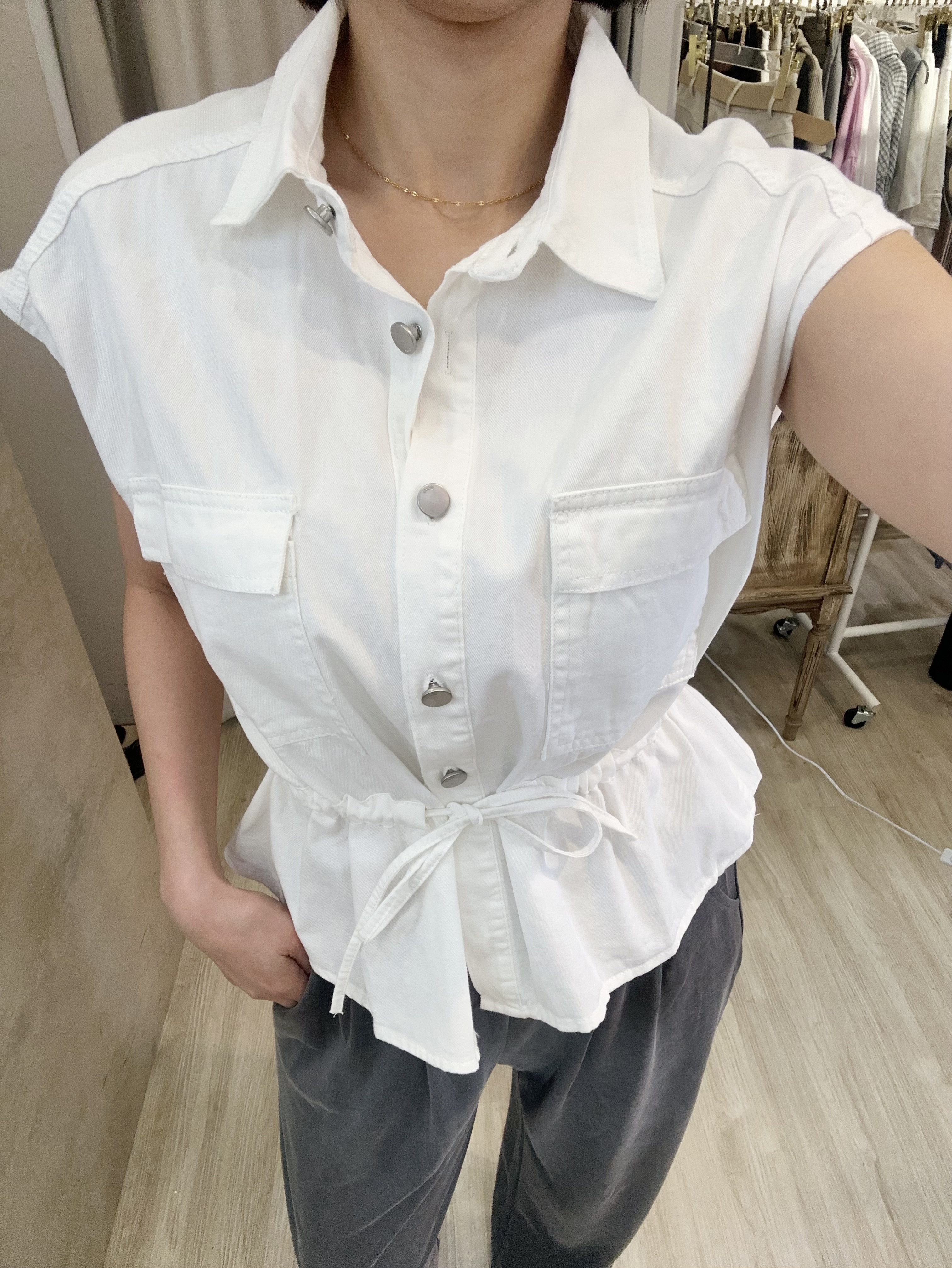 牛仔抽繩背心襯衫