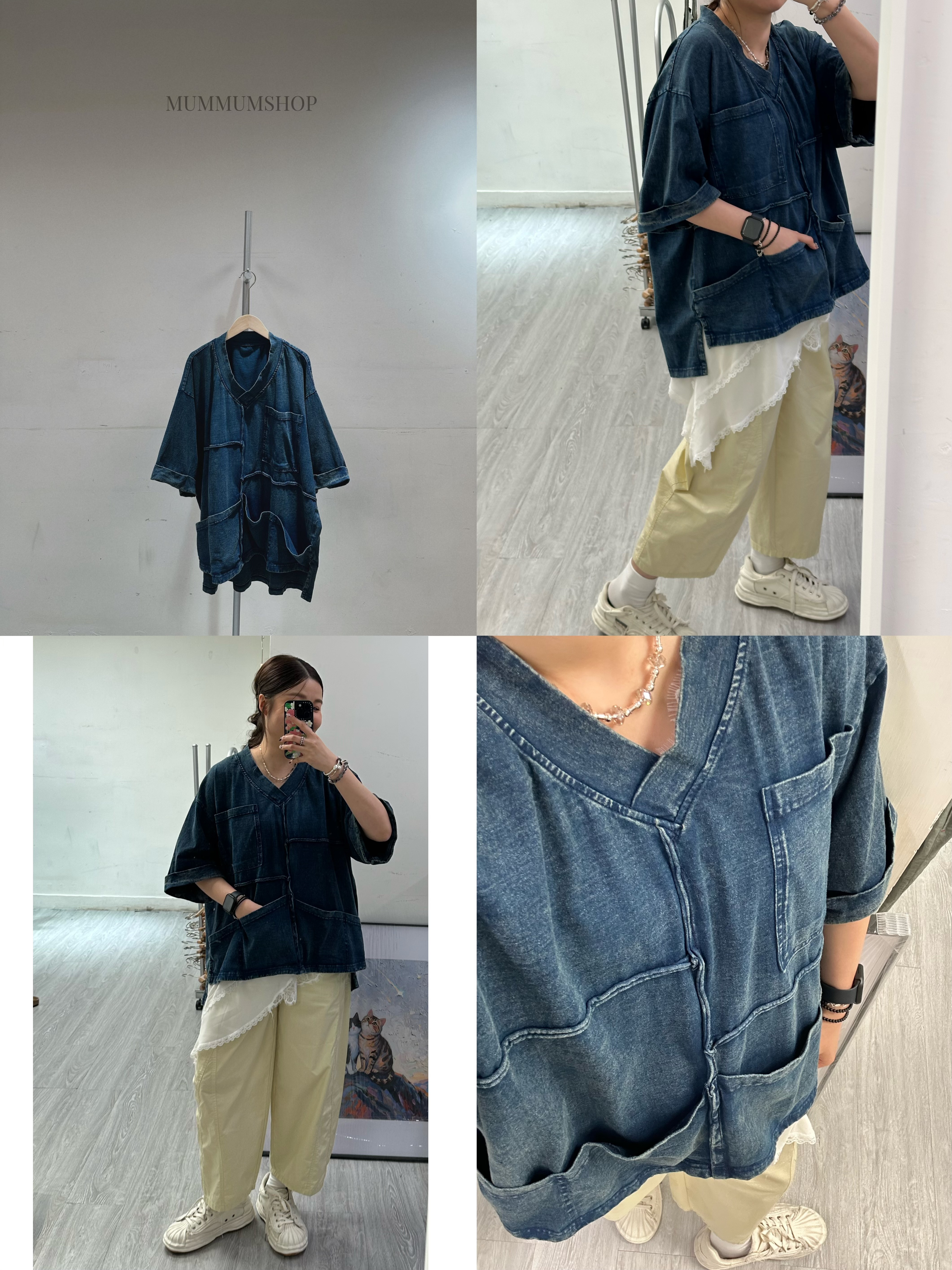 0213302a/油畫牛仔千奇百趣袋上衣 56/56/26-30