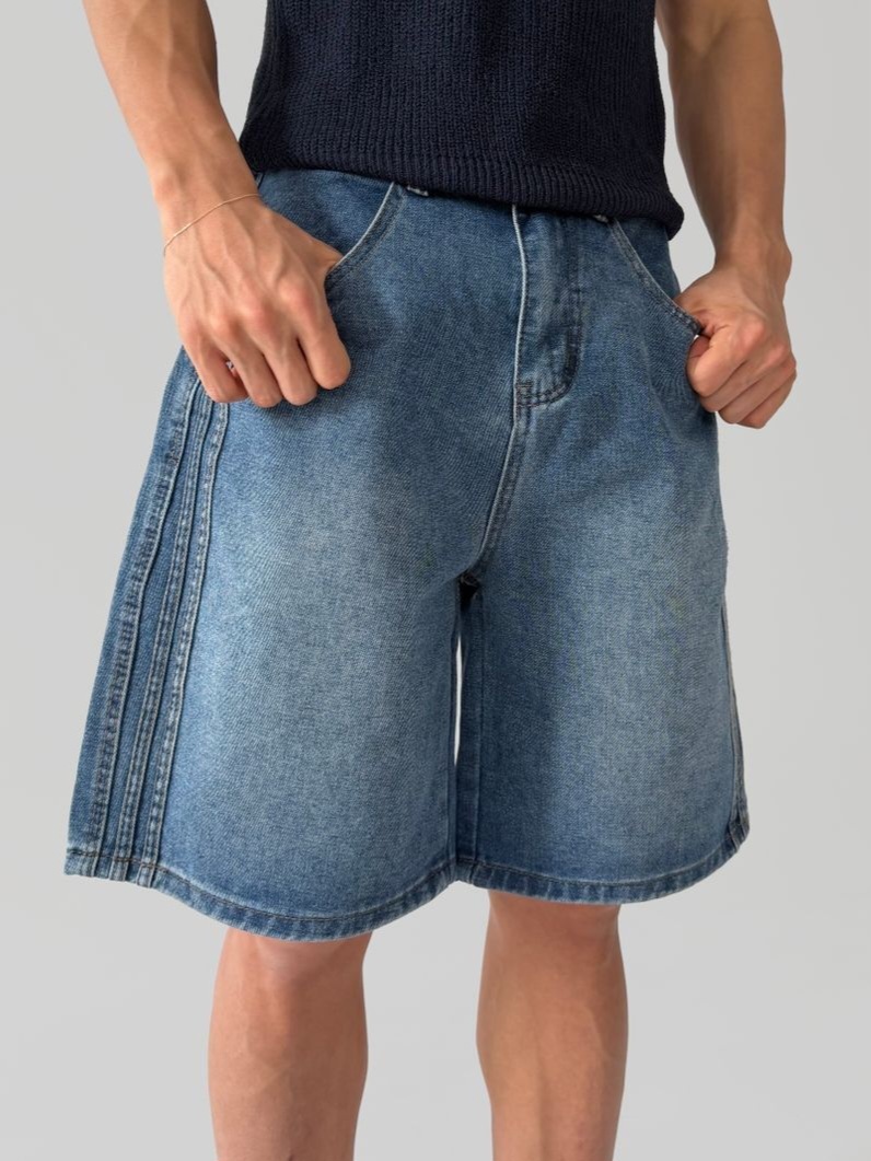 Side Line Washed Denim Shorts