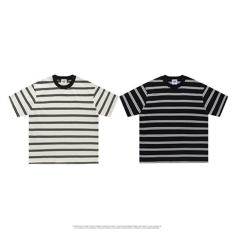 日系CITY BOY厚磅棉條紋短T