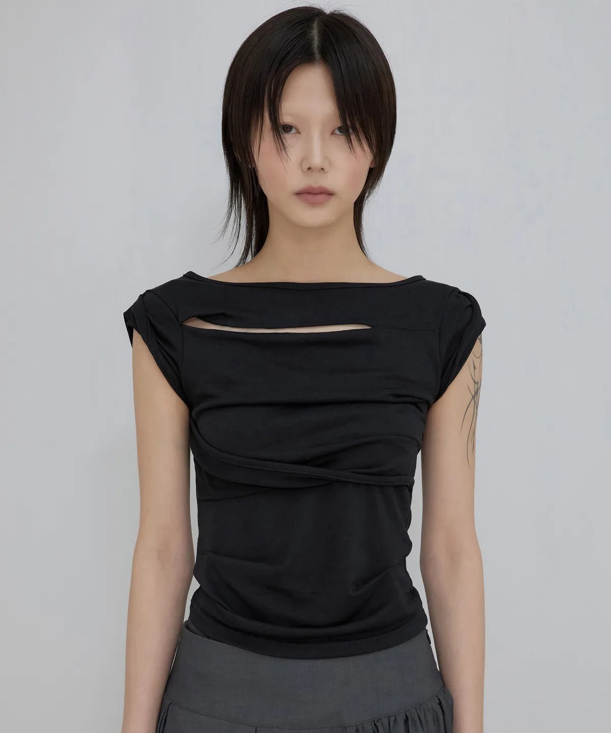 Flare Up Asymmetrical Draped Roll-Up T-Shirt