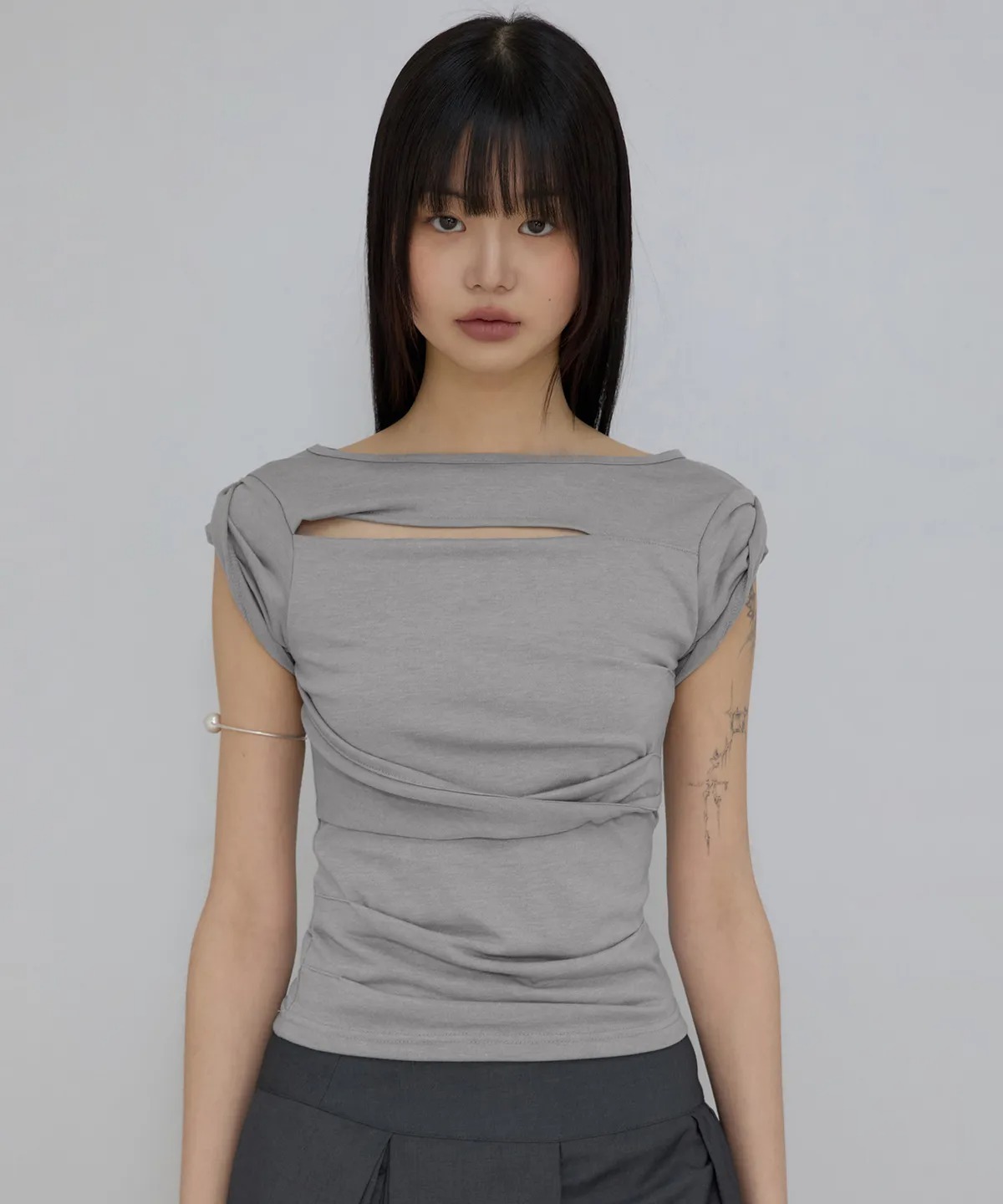 Flare Up Asymmetrical Draped Roll-Up T-Shirt