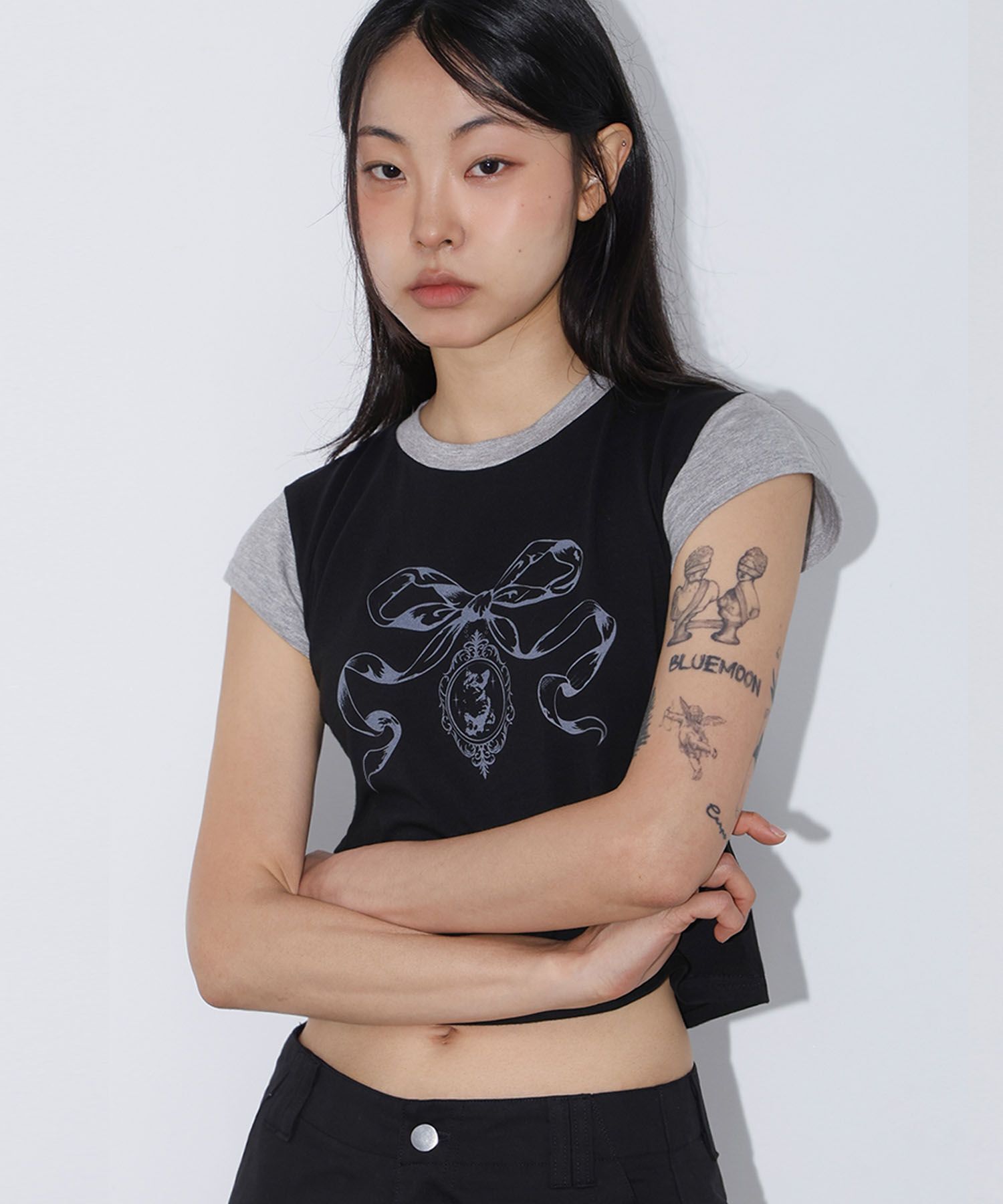 CHICKS 蝴蝶結拼色蓬袖上衣 5014168532