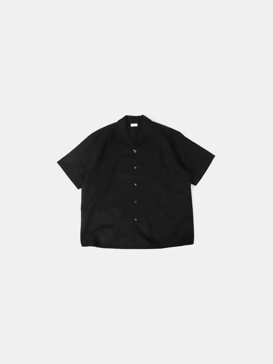 CIOTA Open Collar Short Sleeve Shirt (Cotton/Linen) Bla