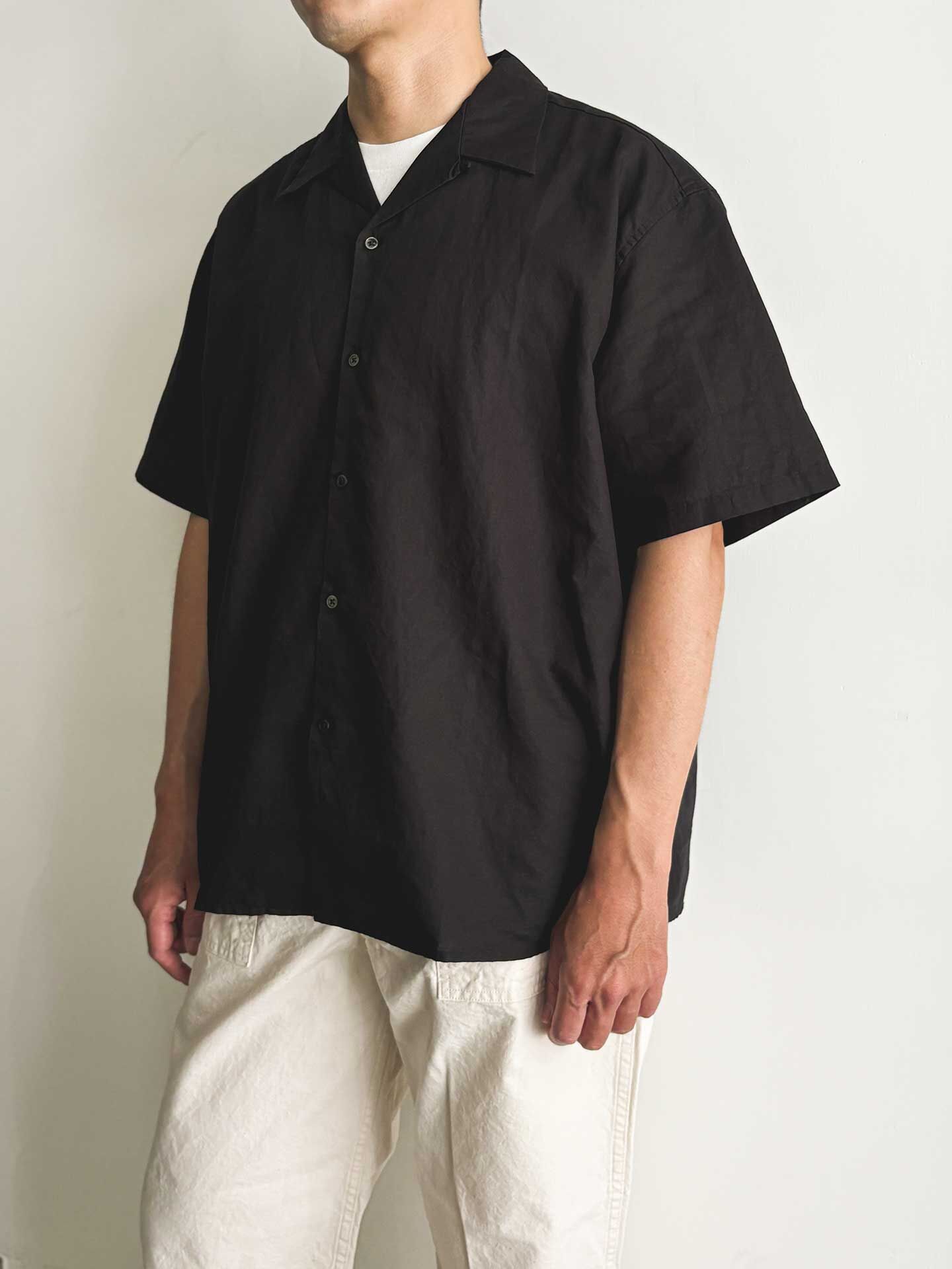 CIOTA Open Collar Short Sleeve Shirt (Cotton/Linen) Bla