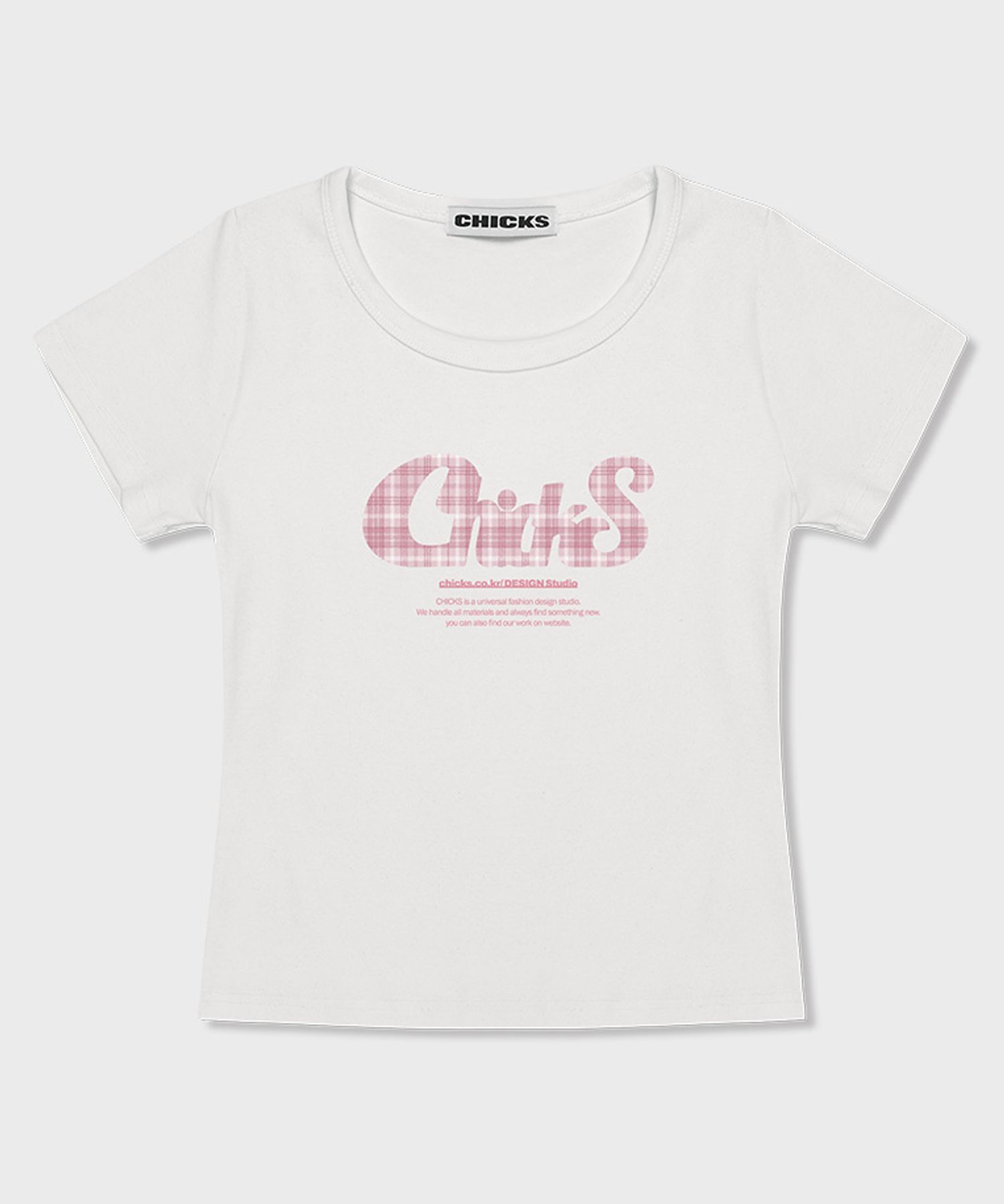 CHICKS 格紋字母短版修身短袖T恤 5014518616