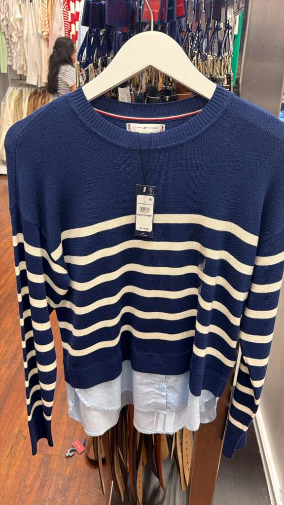 AG003 Tommy Hilfiger 藍白間條假兩件上衣