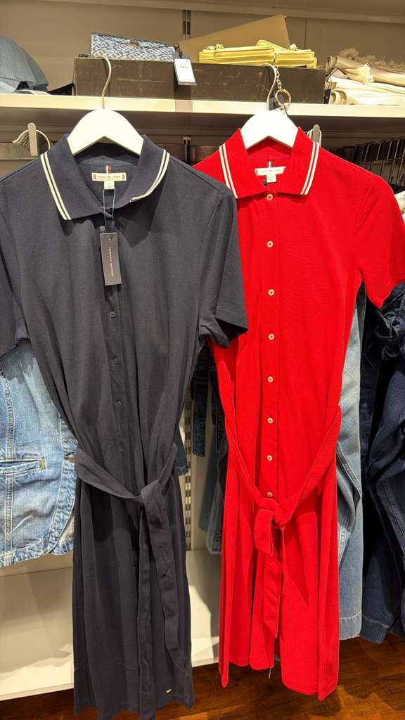 AG010 Tommy Hilfiger 淨色短袖束腰長裙