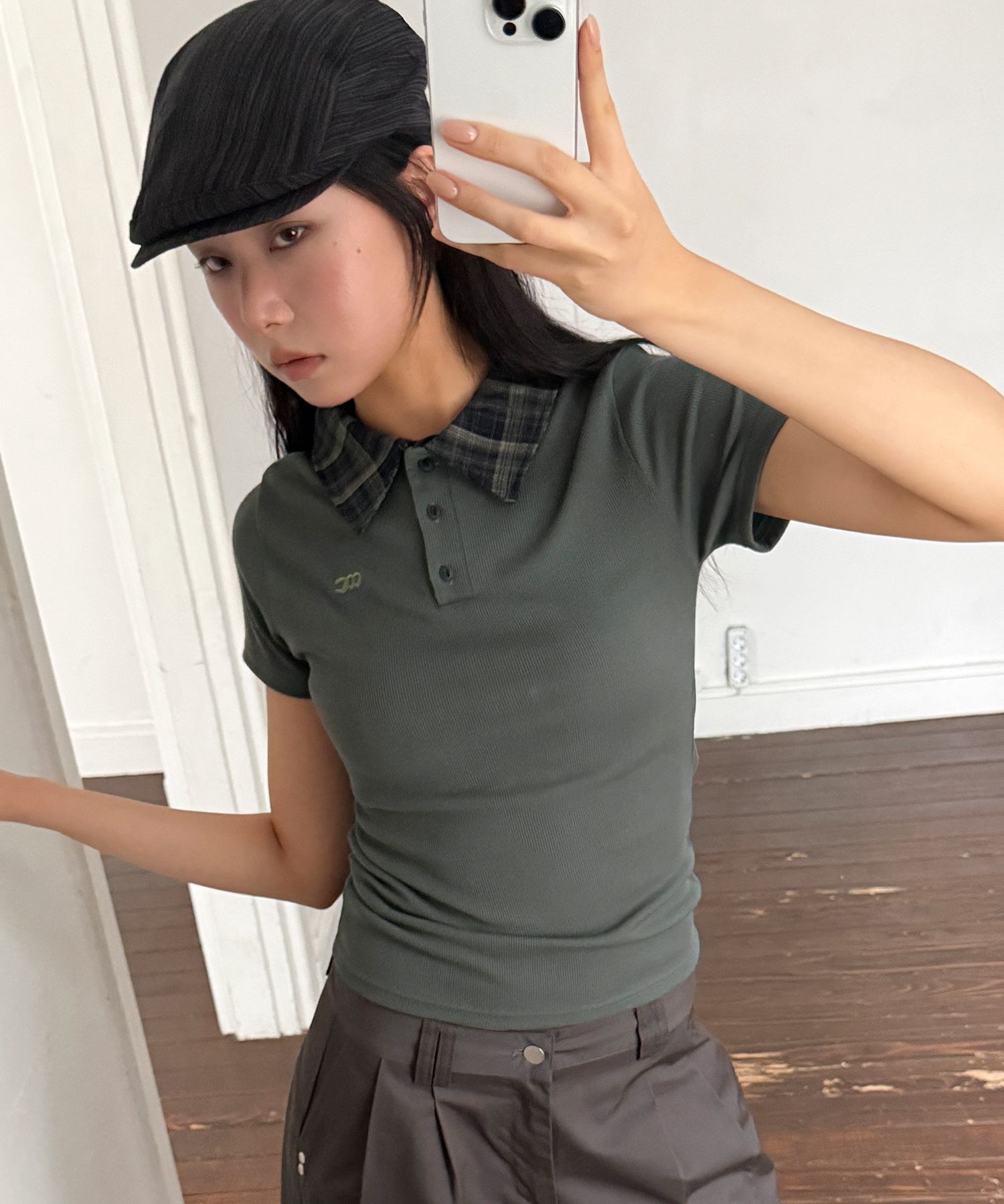CHICKS 格紋領口短袖T恤 5018340979