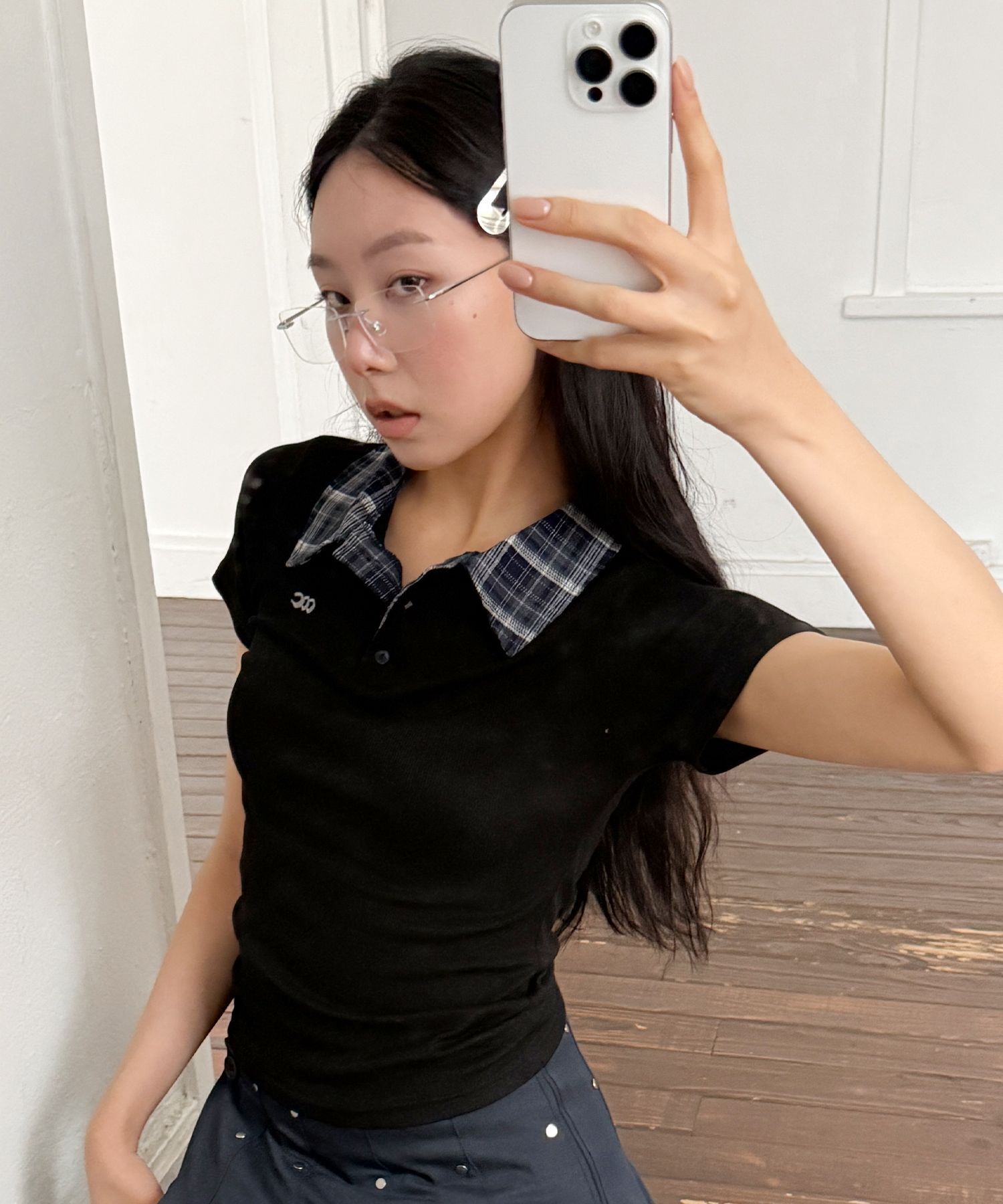 CHICKS 格紋領短袖T恤 5018340977