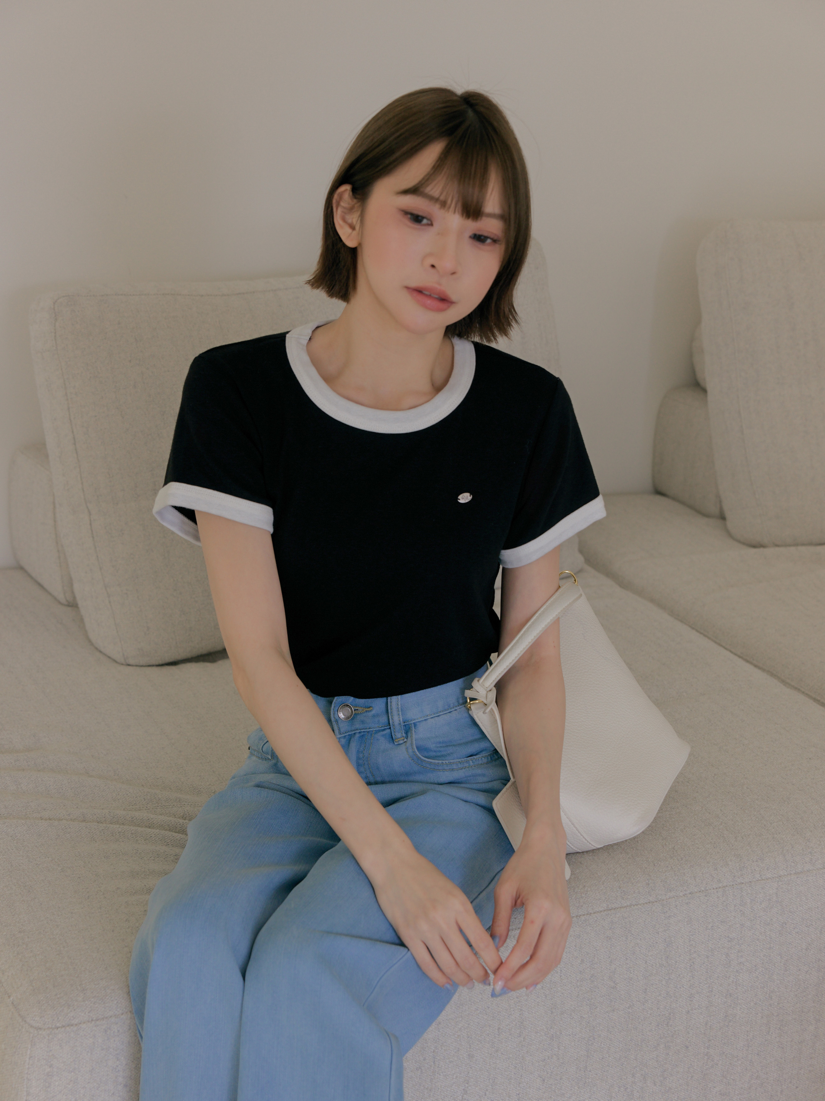 撞色小標修身親膚短Tee