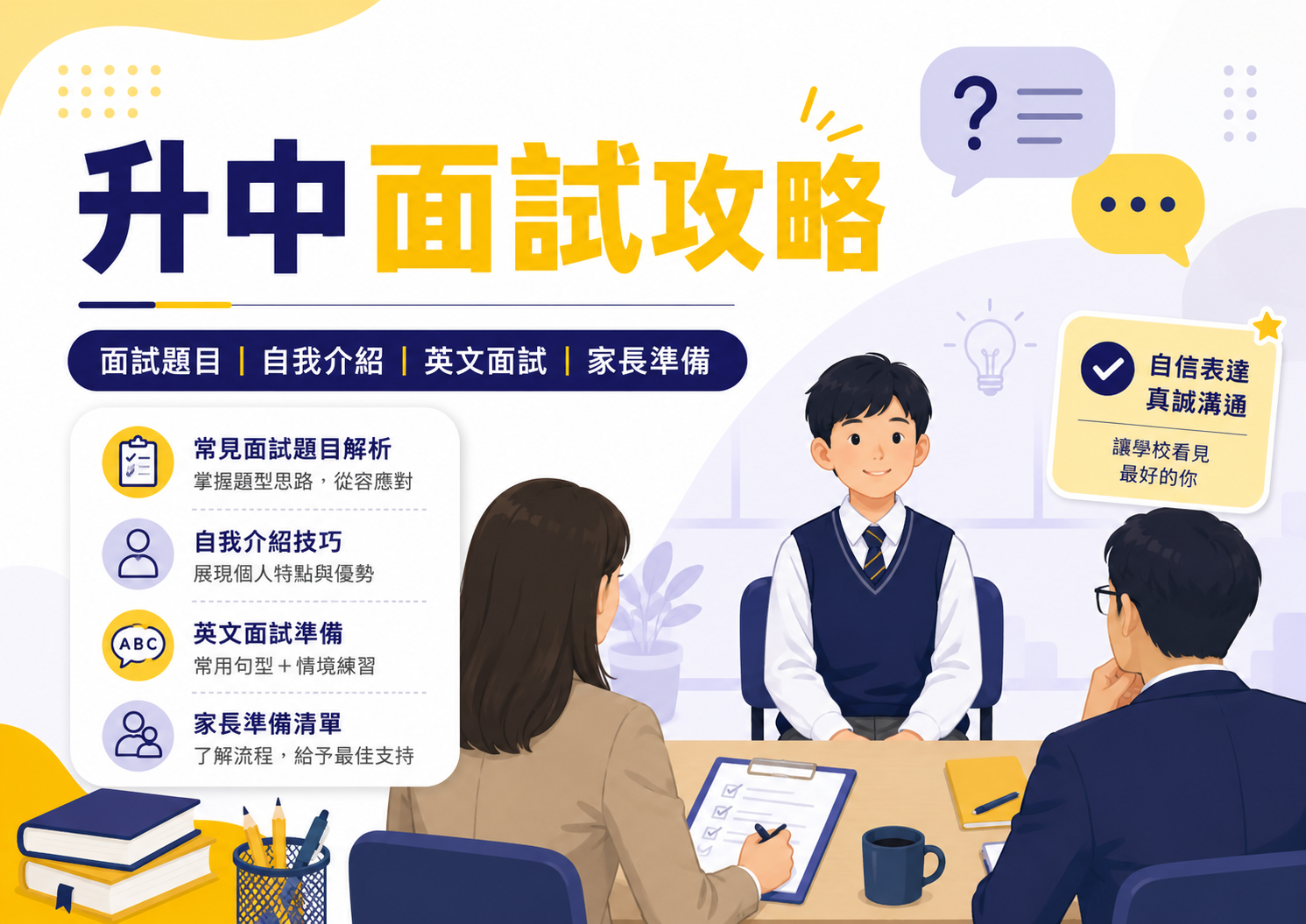 升中面試攻略：面試題目、自我介紹、英文面試及家長準備