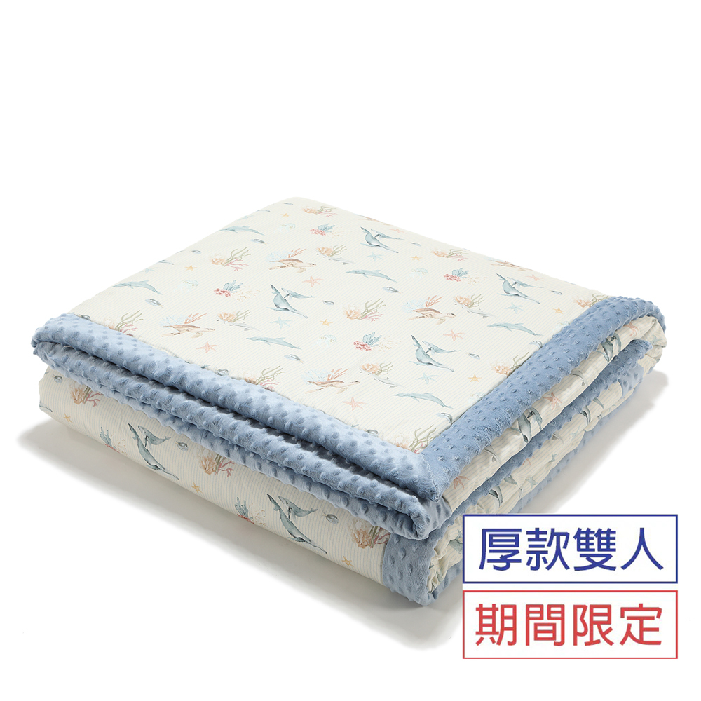 La Millou波蘭 暖膚豆豆毯雙人款(210x220cm)｜海底新世界｜哥倫比亞藍