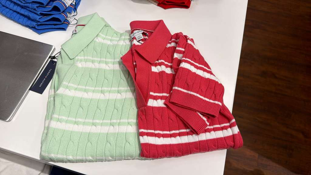 AG095 Tommy Hilfiger 間條麻花編織短袖POLO上衣