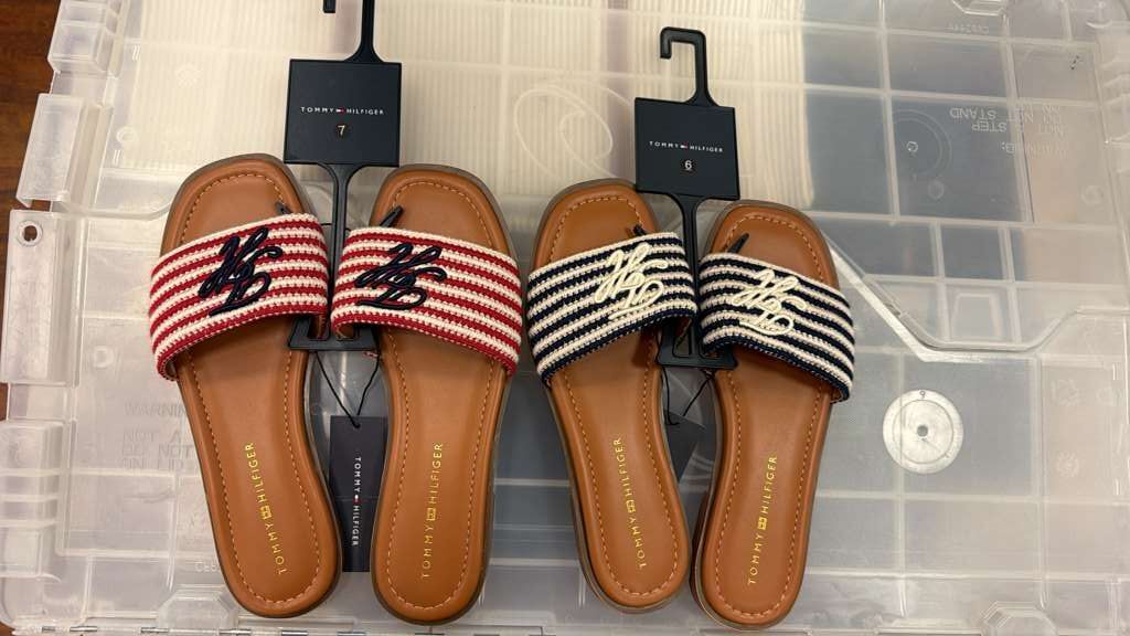 AG097 Tommy Hilfiger 撩草LOGO條紋編織平底拖鞋