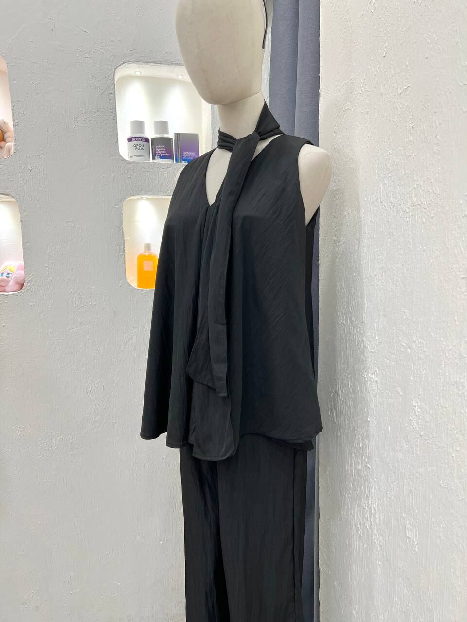 Tie Neck Sleeveless Trouser Set
