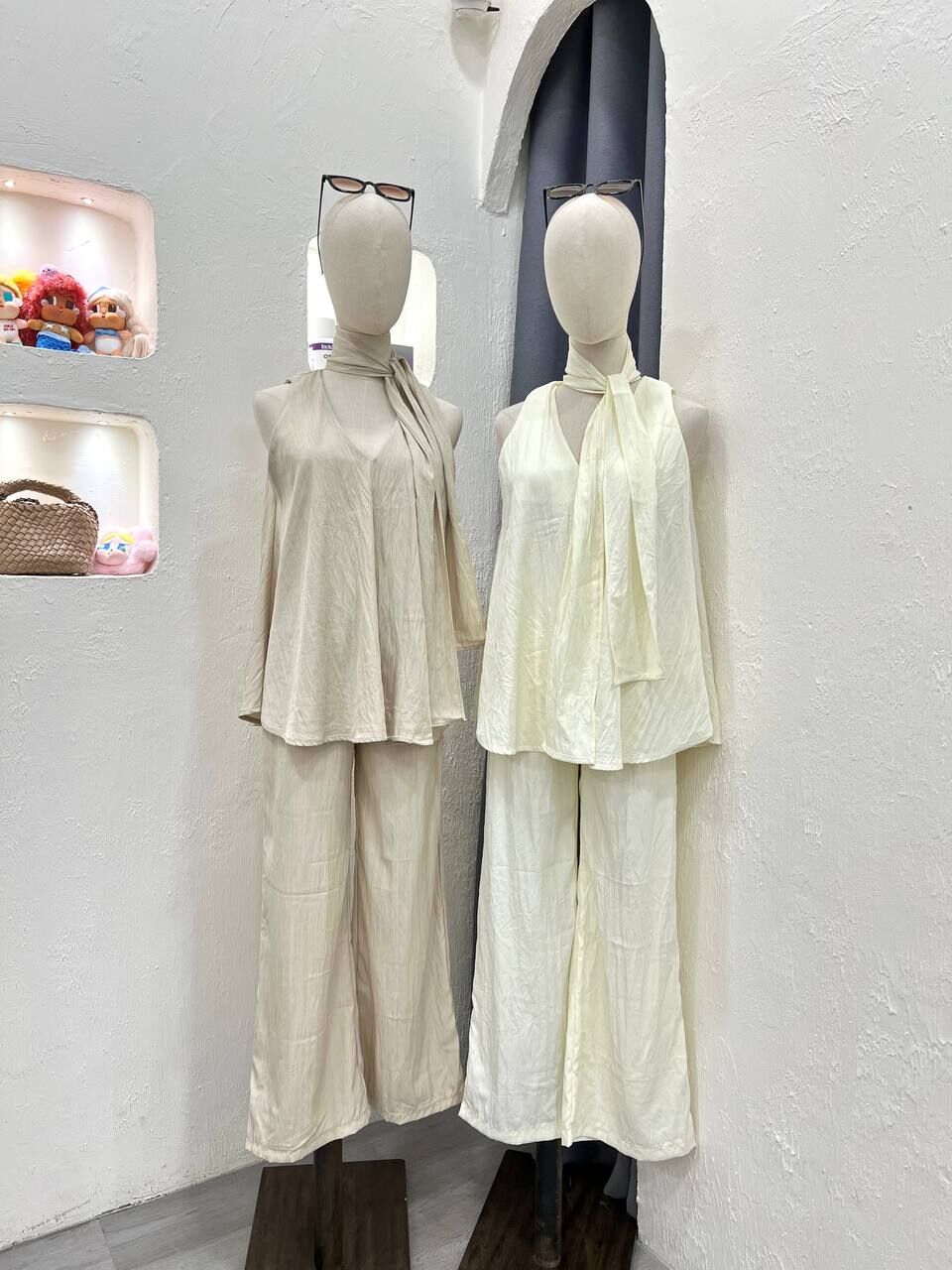 Tie Neck Sleeveless Trouser Set