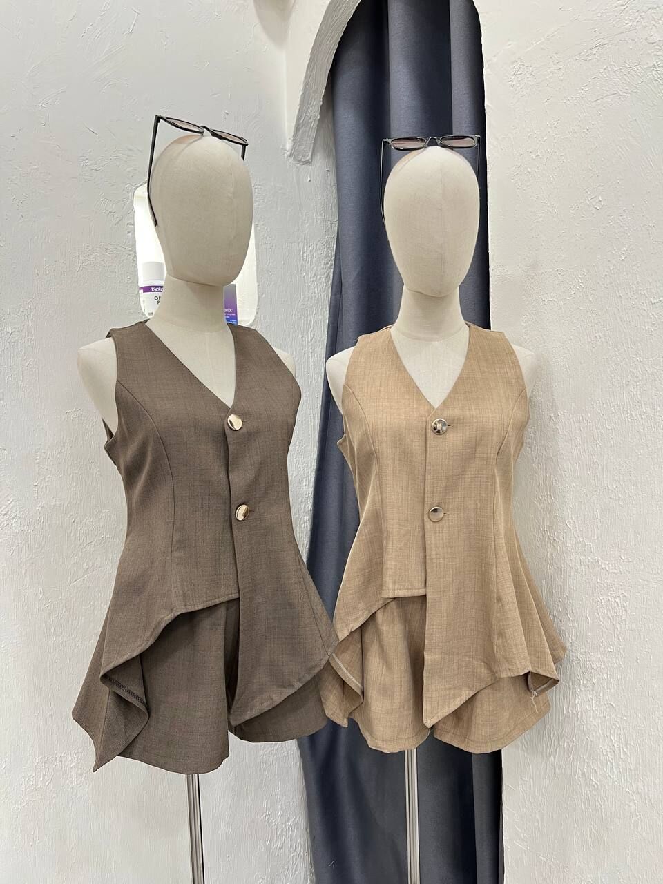 Button Sleeveless Short Set