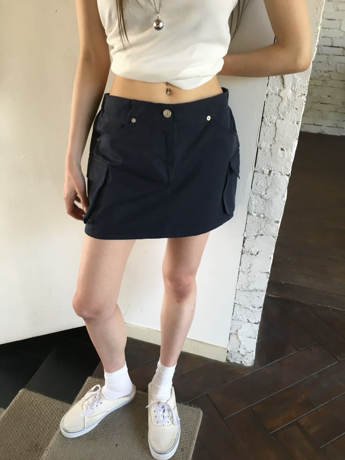 有口袋鬆緊短褲裙