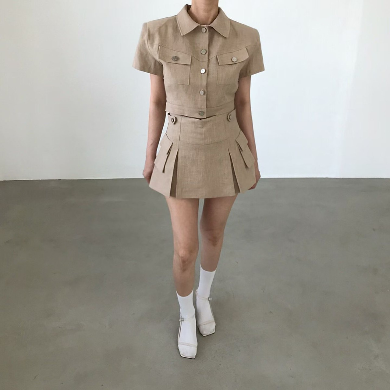墊肩合身有領襯衫 短褲裙(分售)