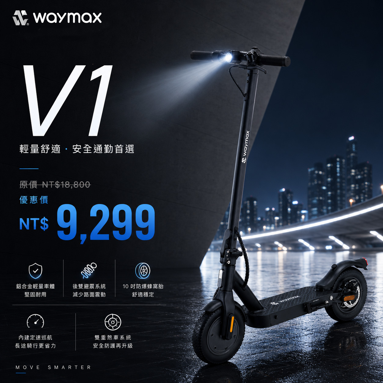 🔥限時優惠$9,299 | Waymax | V1  電動滑板車