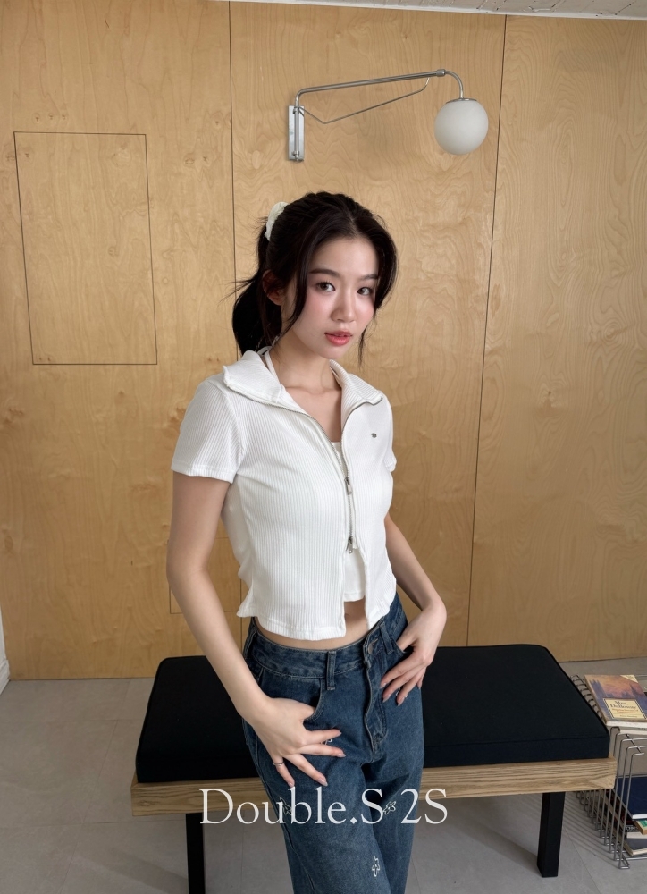 假兩件拉鍊式polo領上衣*2色