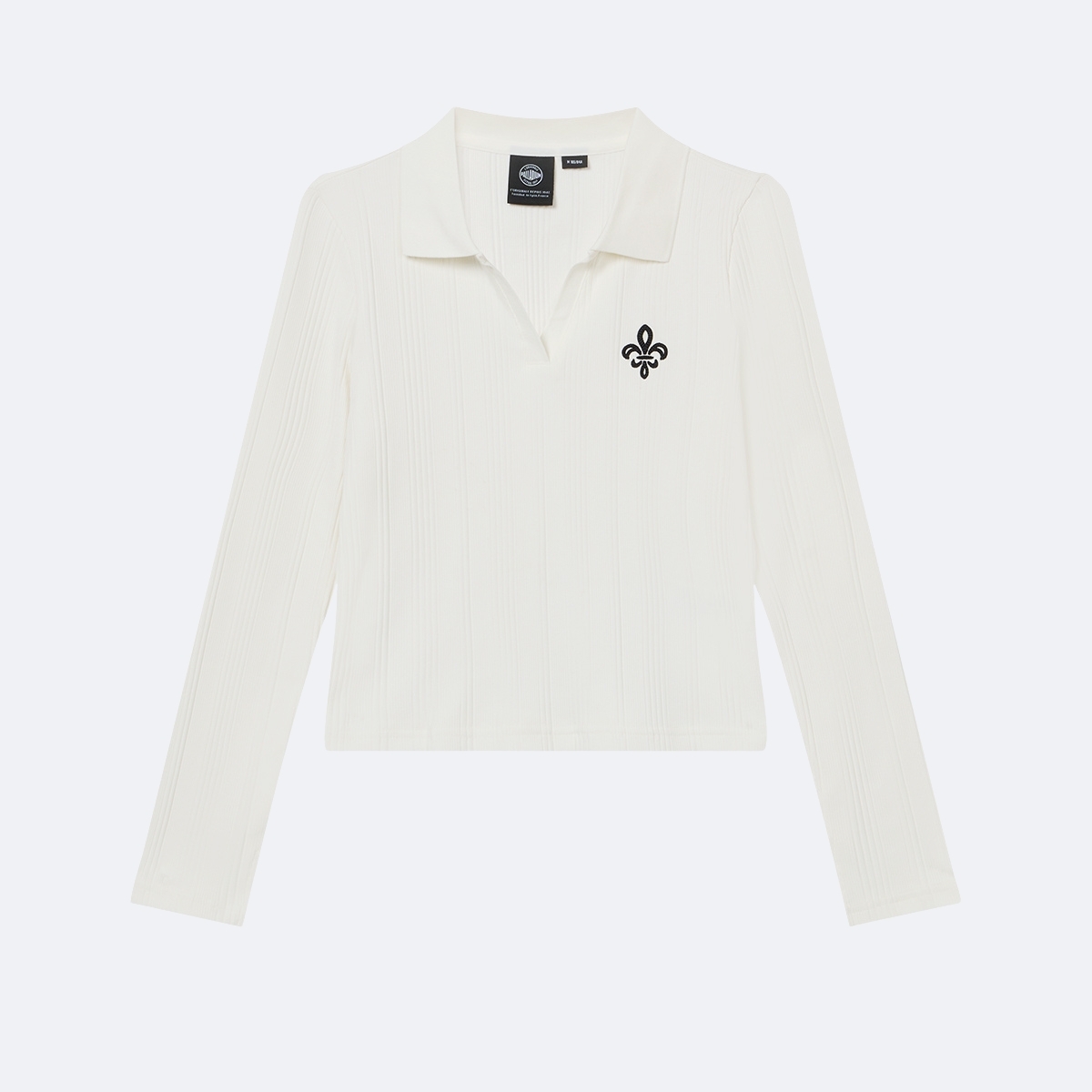 女裝鳶尾花 LOGO 暗紋提花短版長袖 POLO 衫