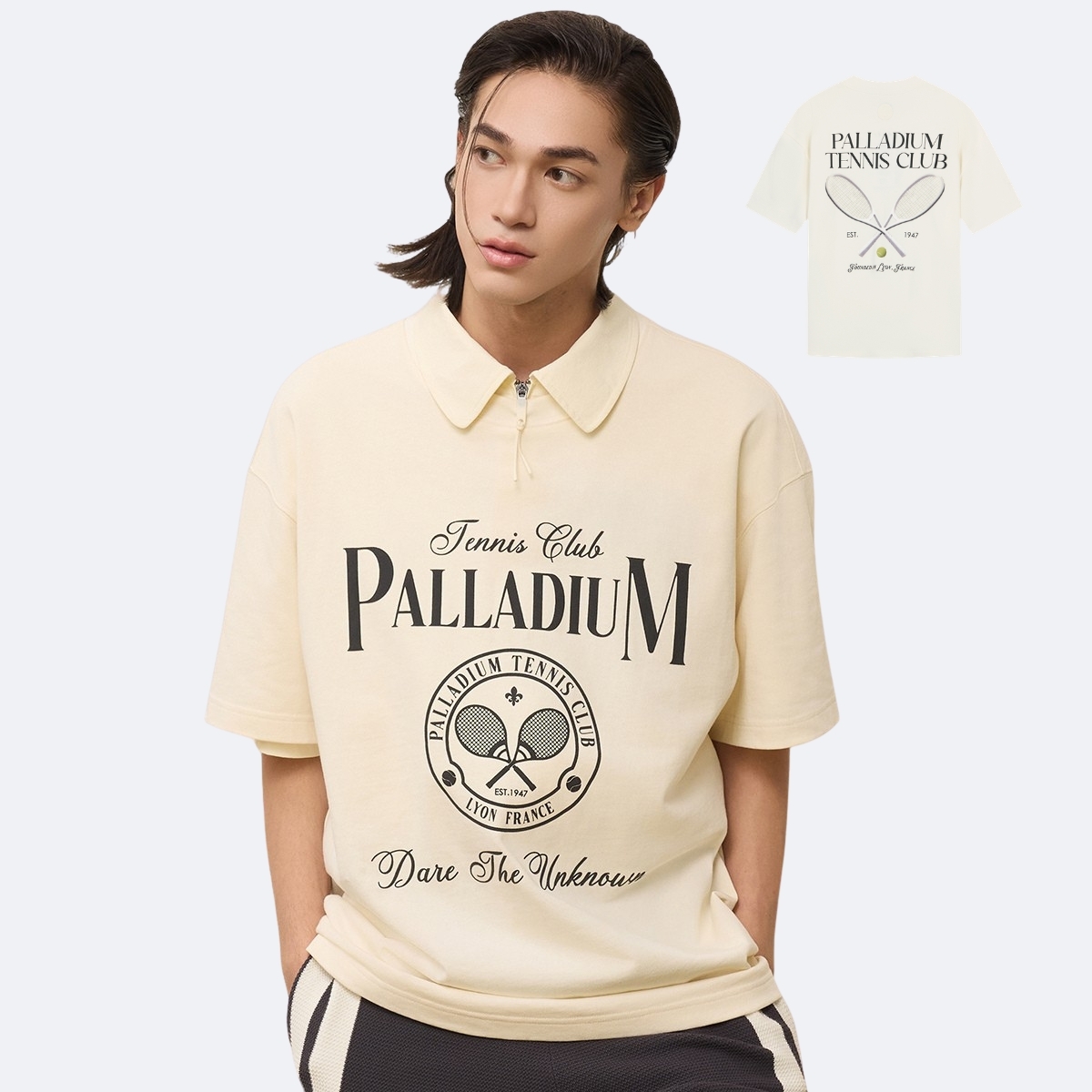 男裝 TENNIS CLUB LOGO 寬鬆落肩全棉T裇