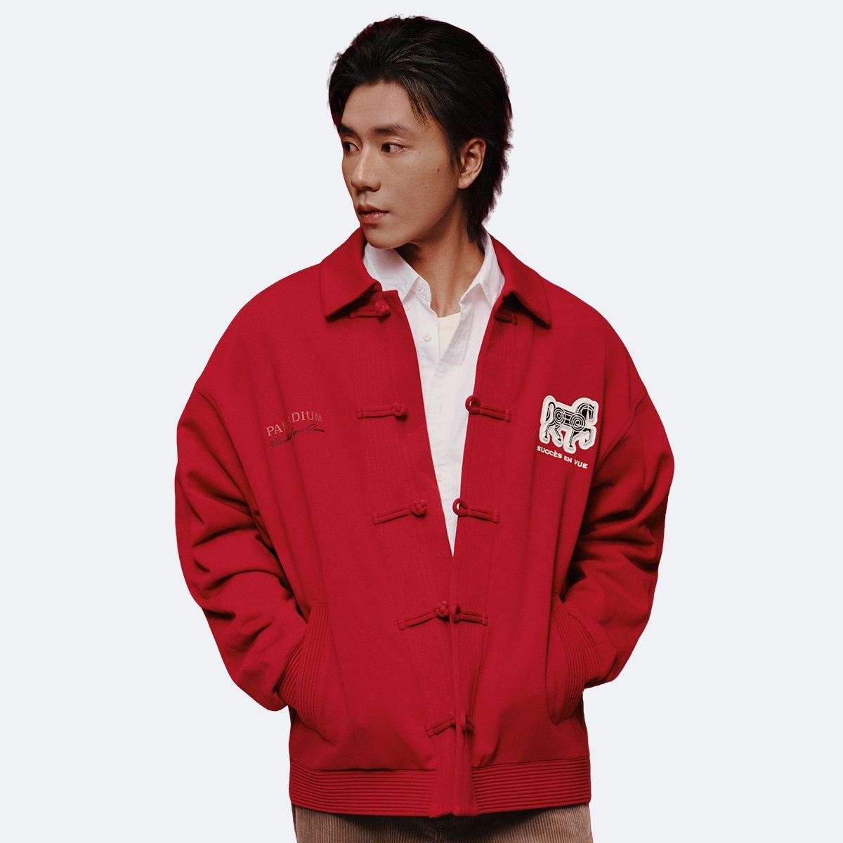 男裝馬主題 LOGO 寬鬆盤扣中式外套