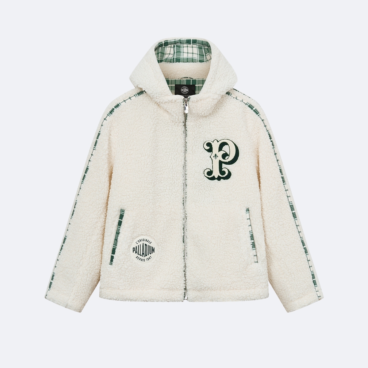 女裝 P LOGO 側面織帶羊羔絨連帽外套