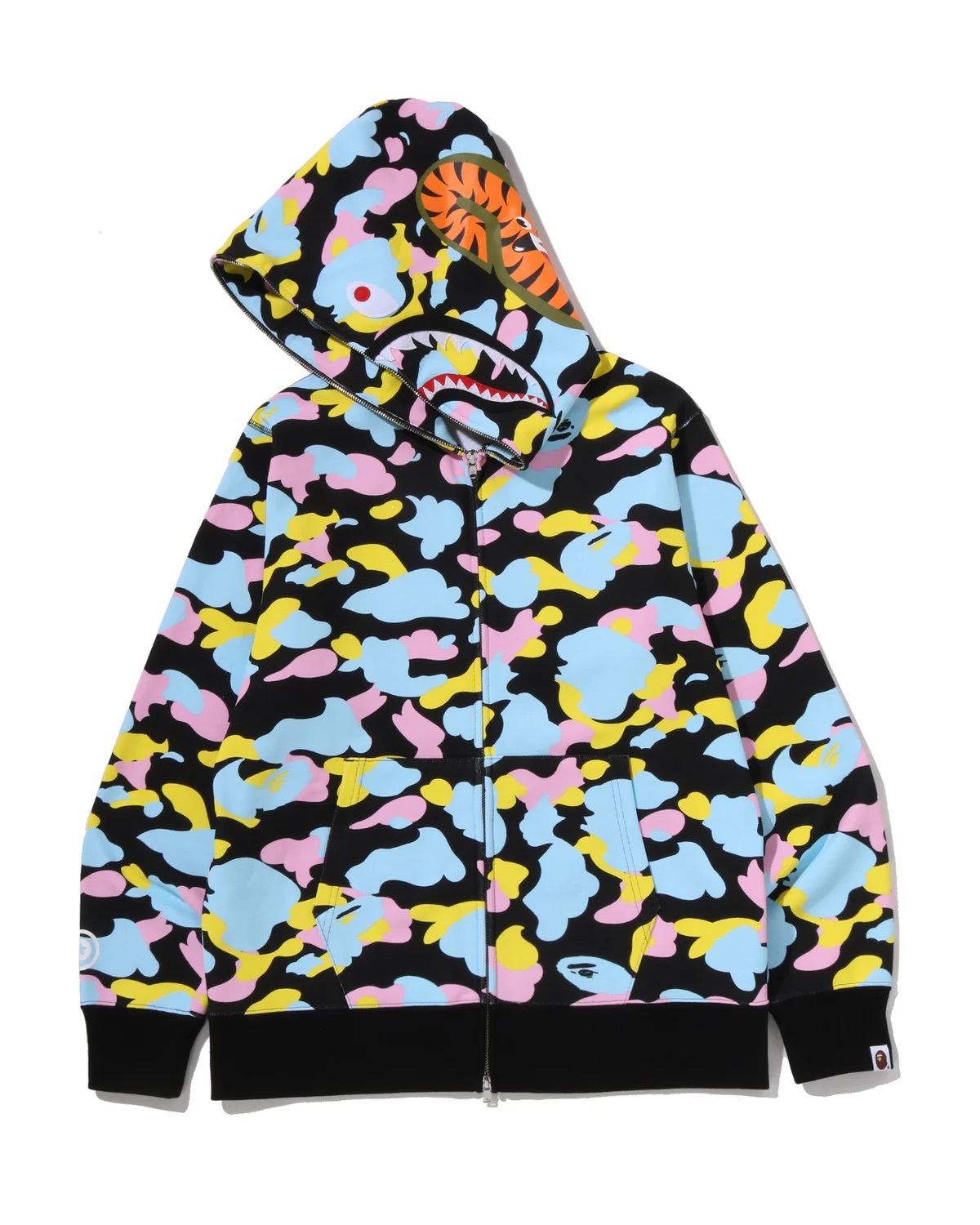 -(B2b03)-A BATHING APE MULTI CAMO SHARK FULL ZIP HOODIE 多色 繽紛 迷彩 鯊魚外套 黑色/白色-0ZXSWMX00515