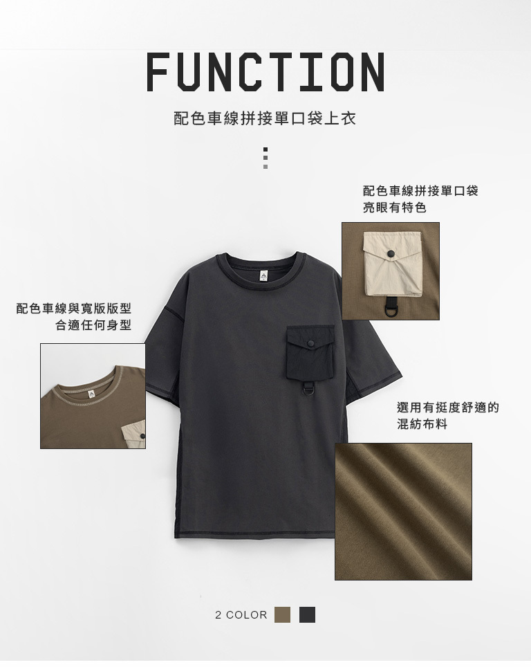 Color-blocked stitched patchwork top with single pocket, available in two colors, 1/2【01099530】in stock+pre-order