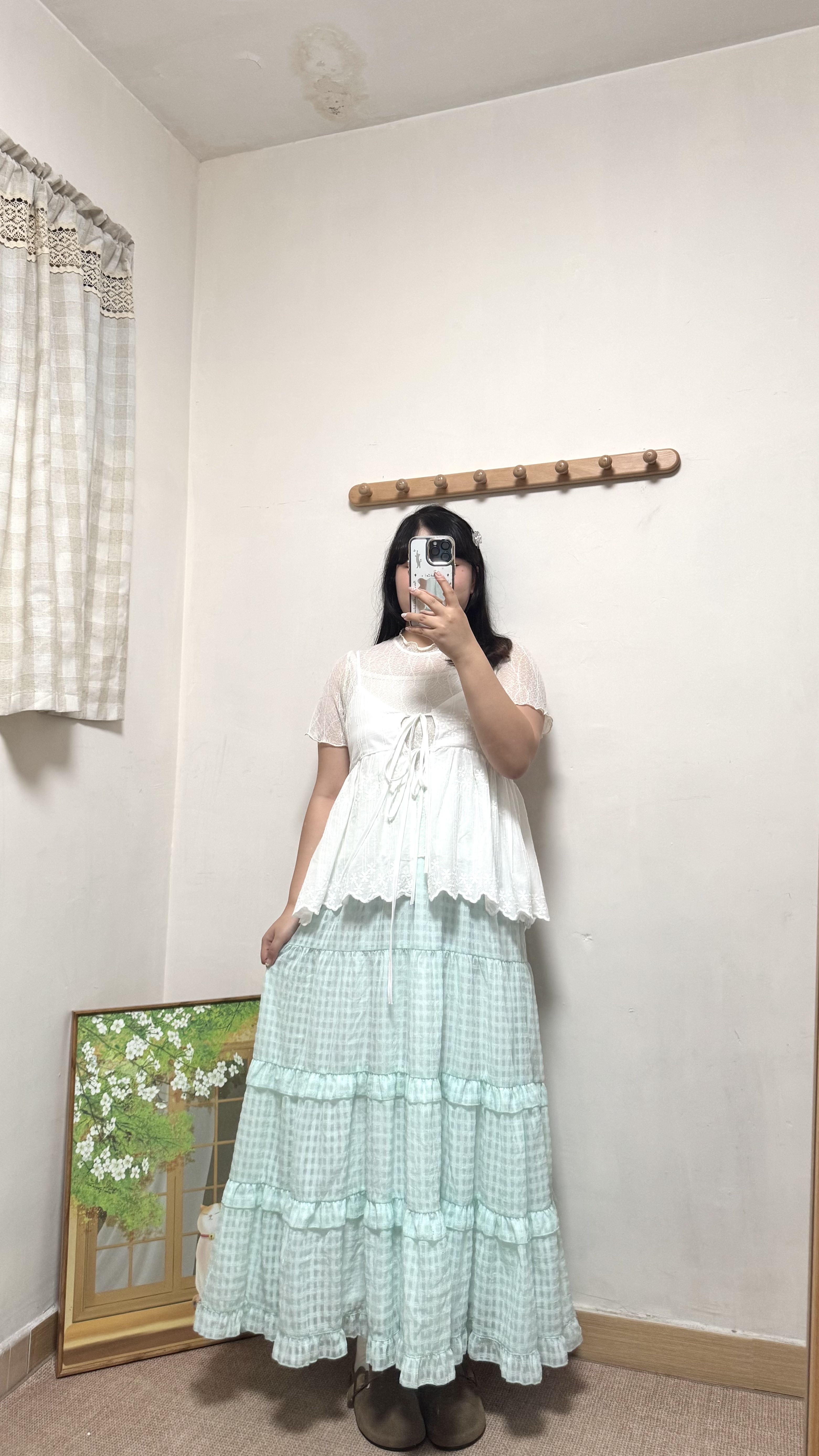 小花白色綁帶吊帶