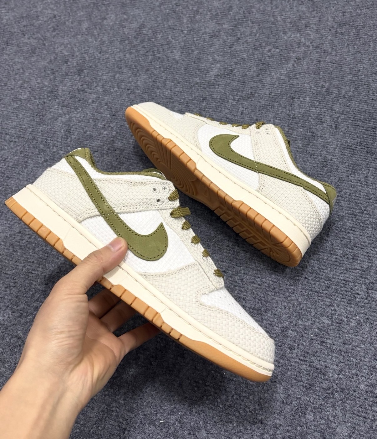 男鞋 NIKE DUNK LOW RETRO SE 灰白綠 亞麻 編織 復古 低筒 休閒鞋【II7078-001】
