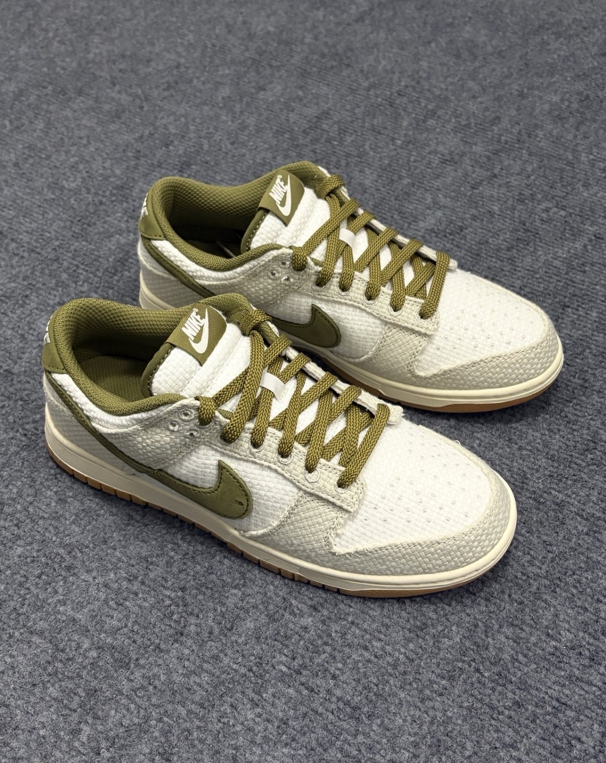 男鞋 NIKE DUNK LOW RETRO SE 灰白綠 亞麻 編織 復古 低筒 休閒鞋【II7078-001】