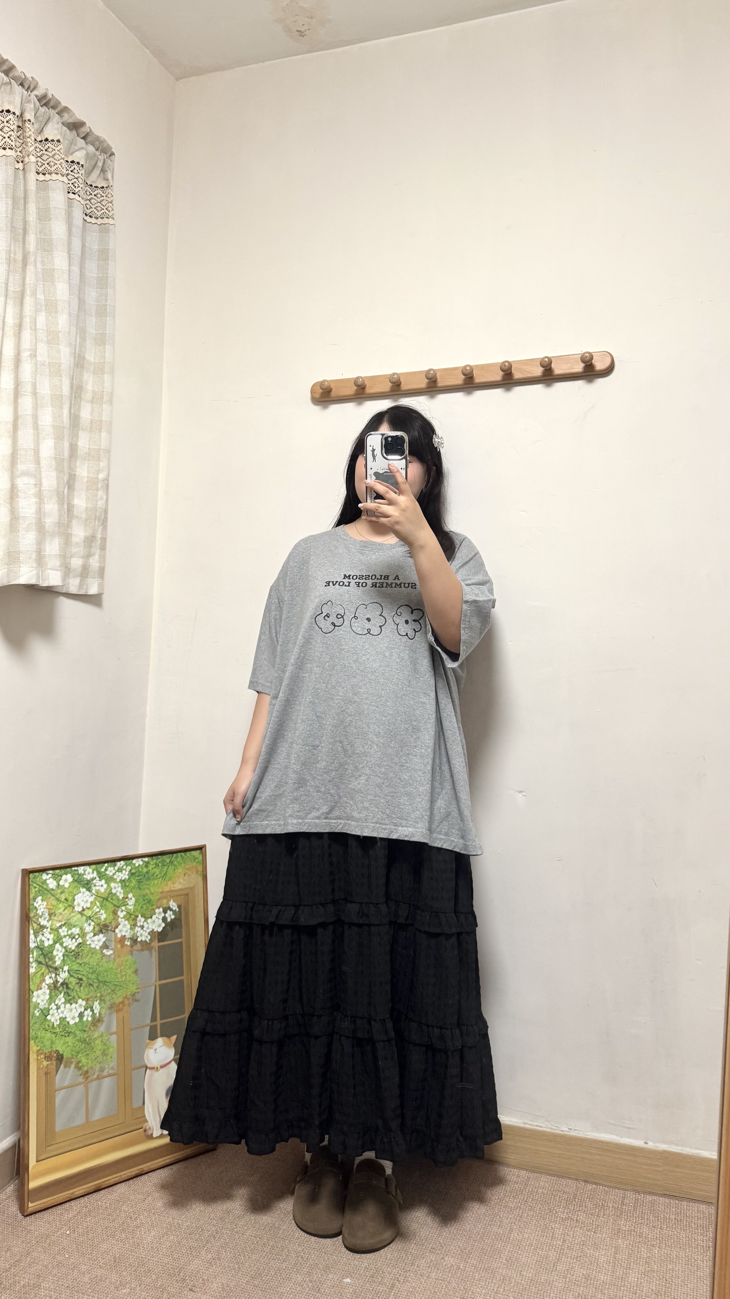 線條花朵Print 闊身T-shirt
