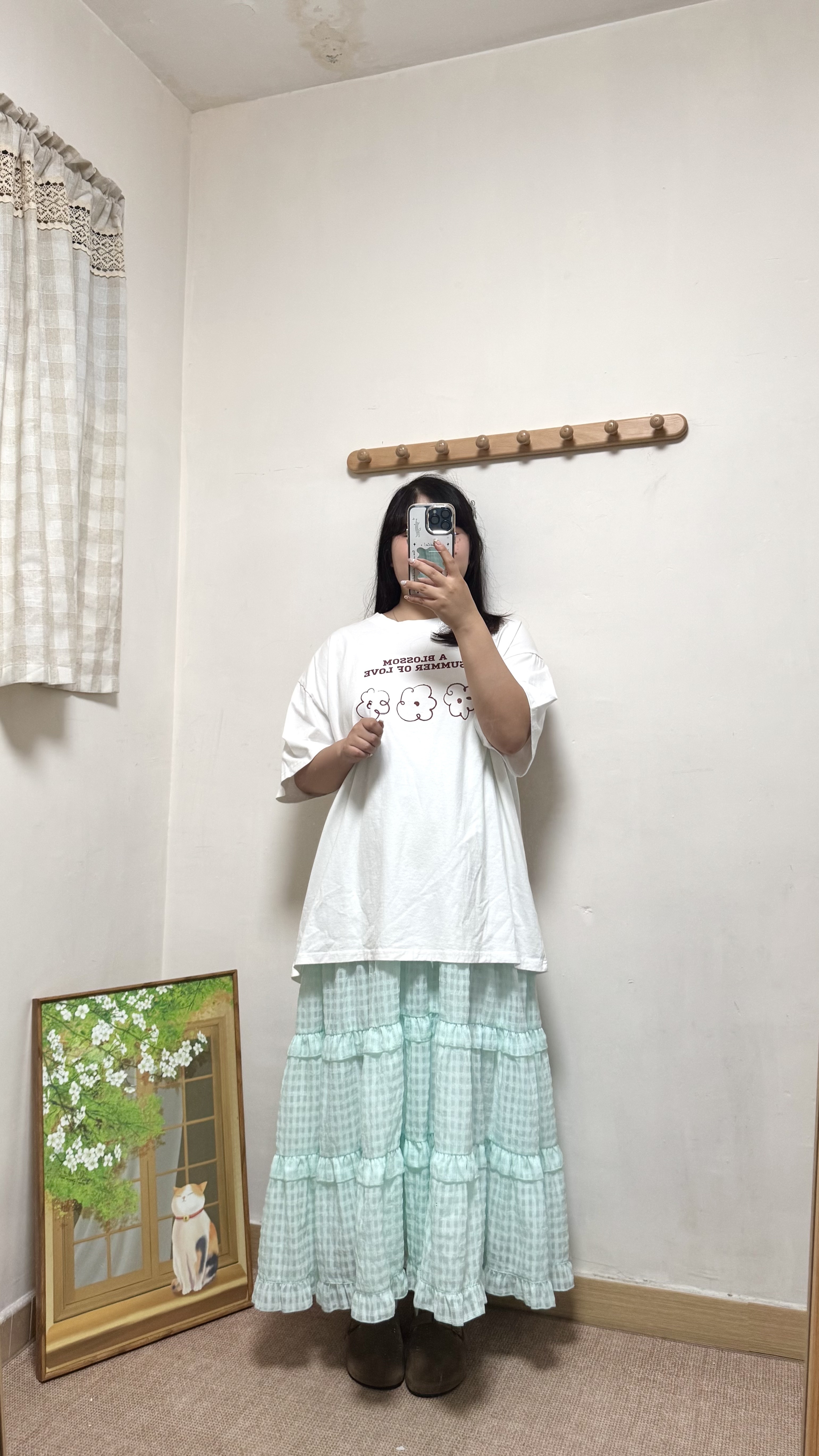 線條花朵Print 闊身T-shirt