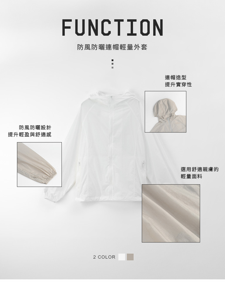 Windproof and sun-protective hooded lightweight jacket, available in two colors. 1/2【02071713】in stock+pre-order