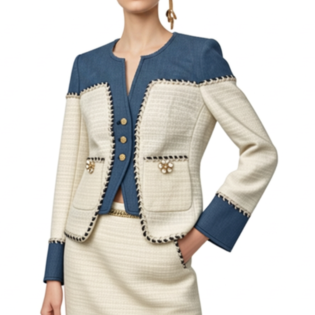 1EA0408-008 [EDWARD ACHOUR] Mixed-Media Boucle Jacket Ivory/Denim #100115/1013 (C-EU-E)