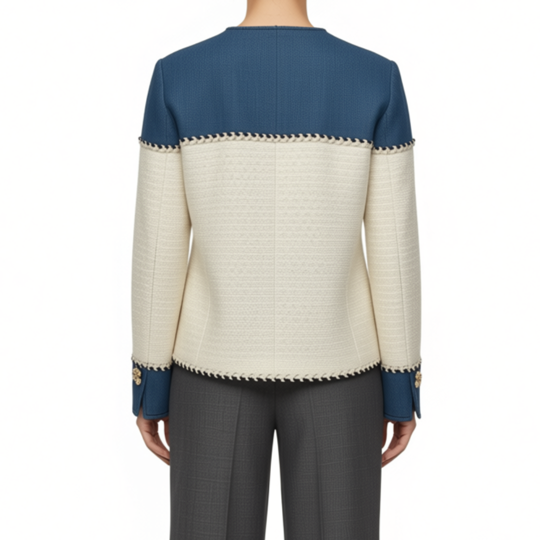 1EA0408-008 [EDWARD ACHOUR] Mixed-Media Boucle Jacket Ivory/Denim #100115/1013 (C-EU-E)