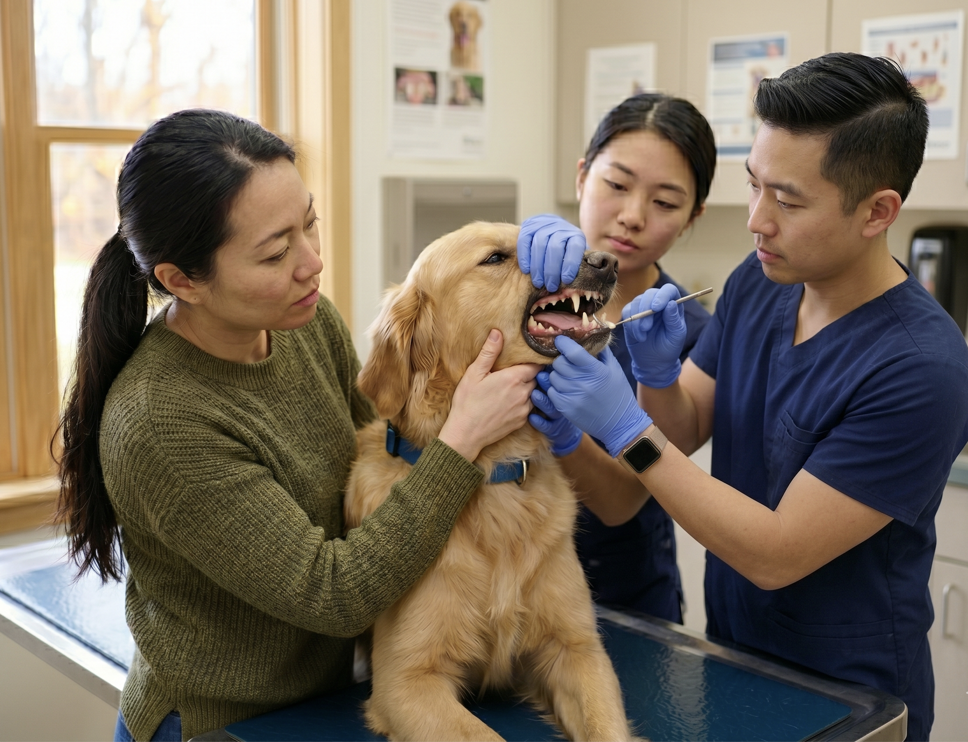 獸醫檢查狗狗牙齒或飼主翻開狗嘴觀察牙齦