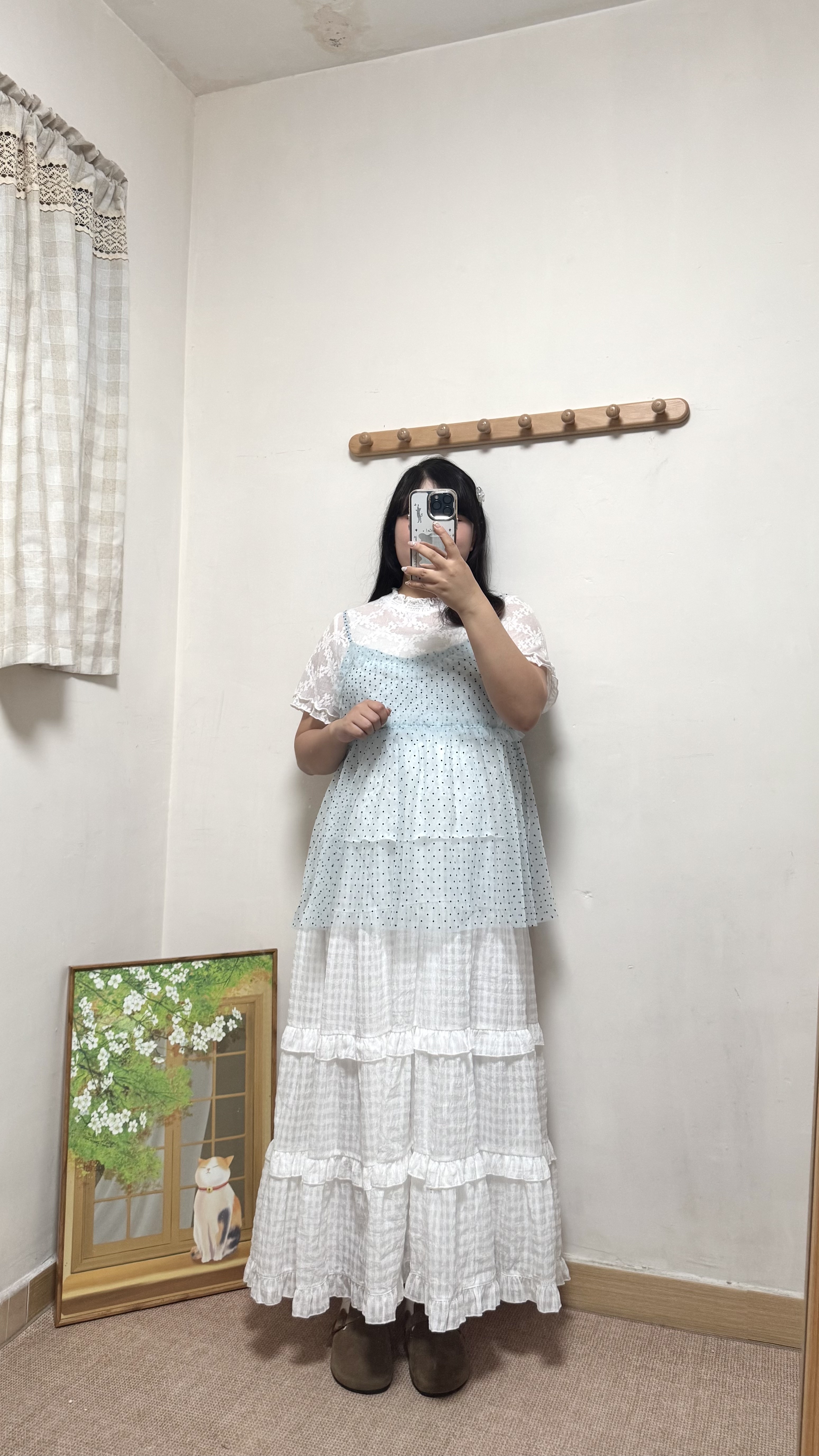 波點花邊紗紗吊帶