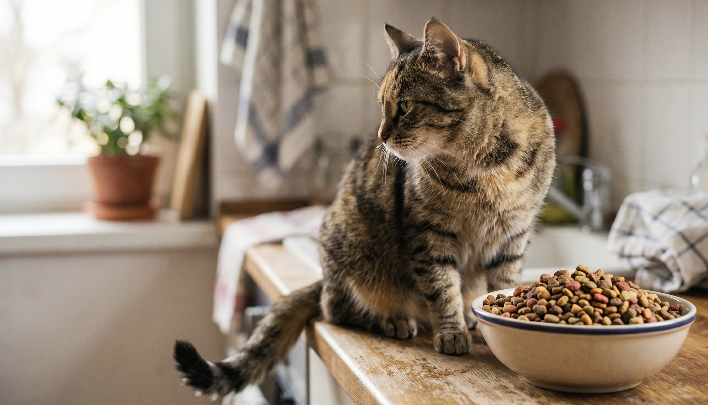 挑嘴貓面對滿碗飼料不感興趣轉頭離開